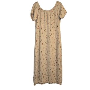 Vintage Beige Linen Floral Lagenlook Maxi Dress